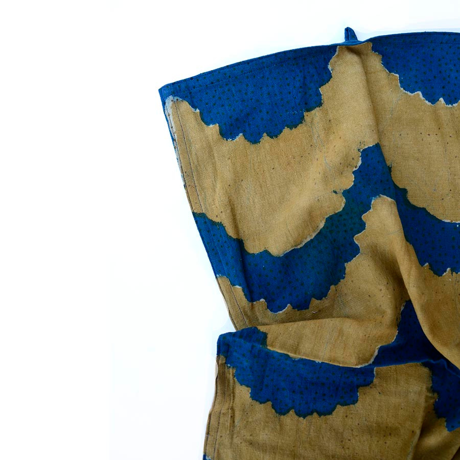 indigo mustard block print towel