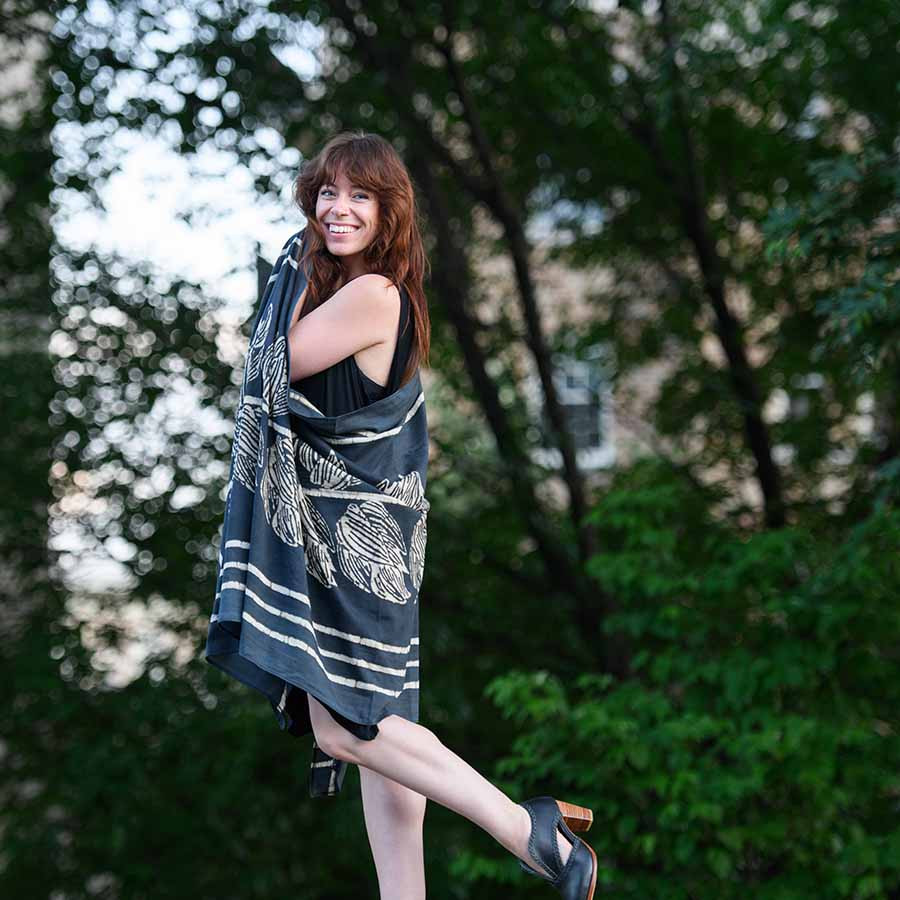 Leaf Print Black Scarf