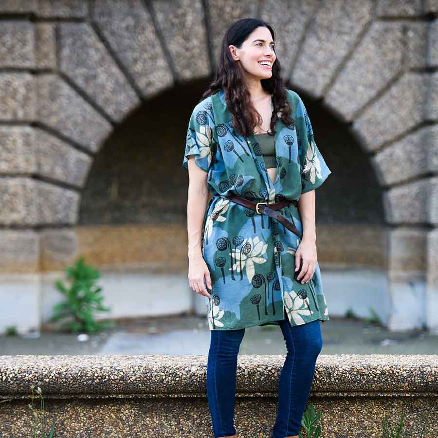 block print kimono dress