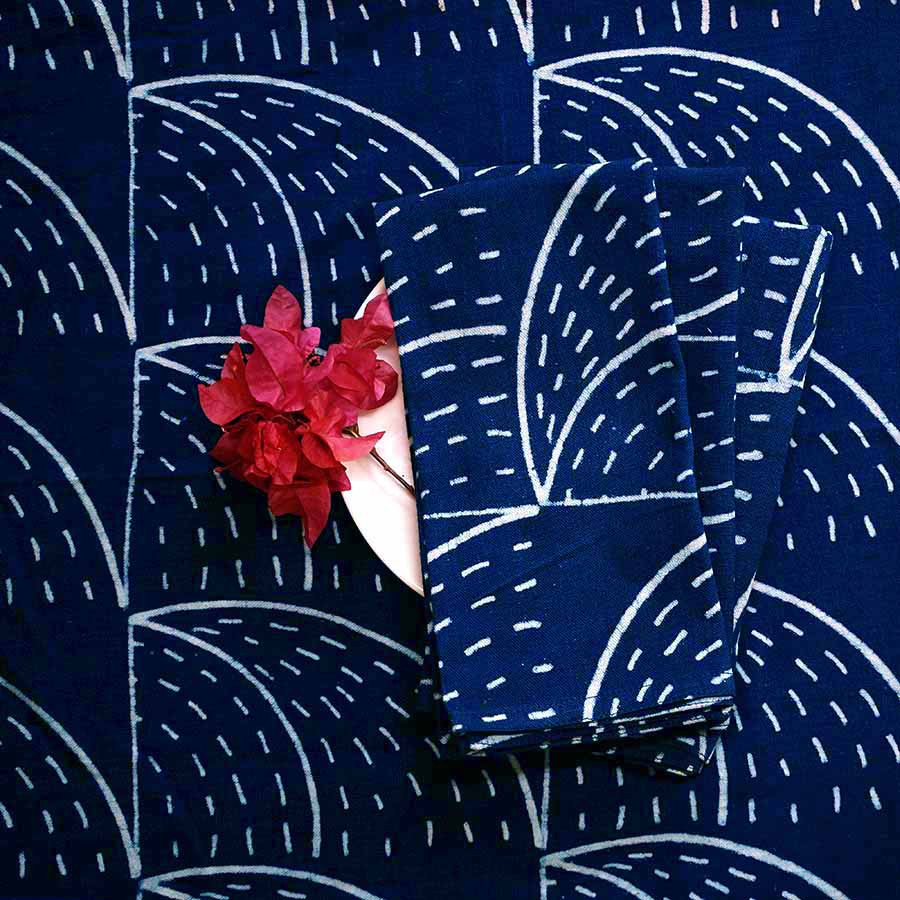 Natural dyed blue and white reusable napkins