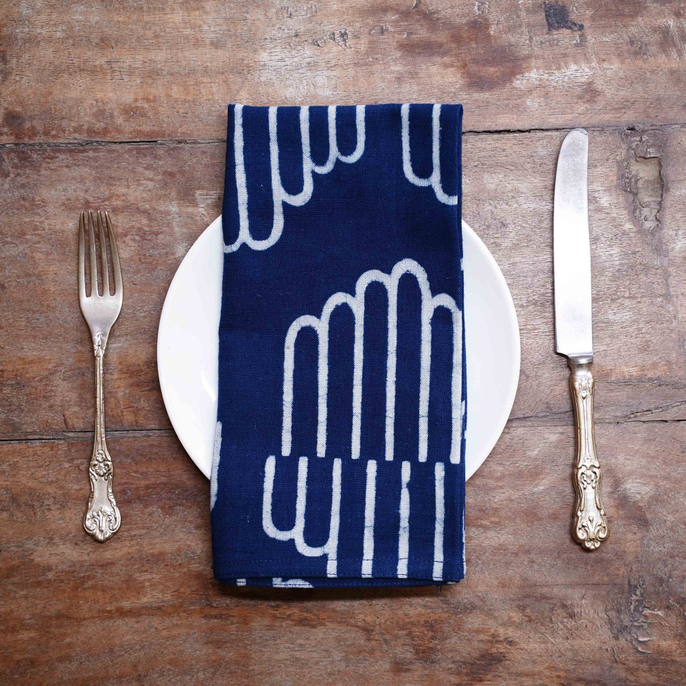 Organic cotton table napkins in blue and off-white