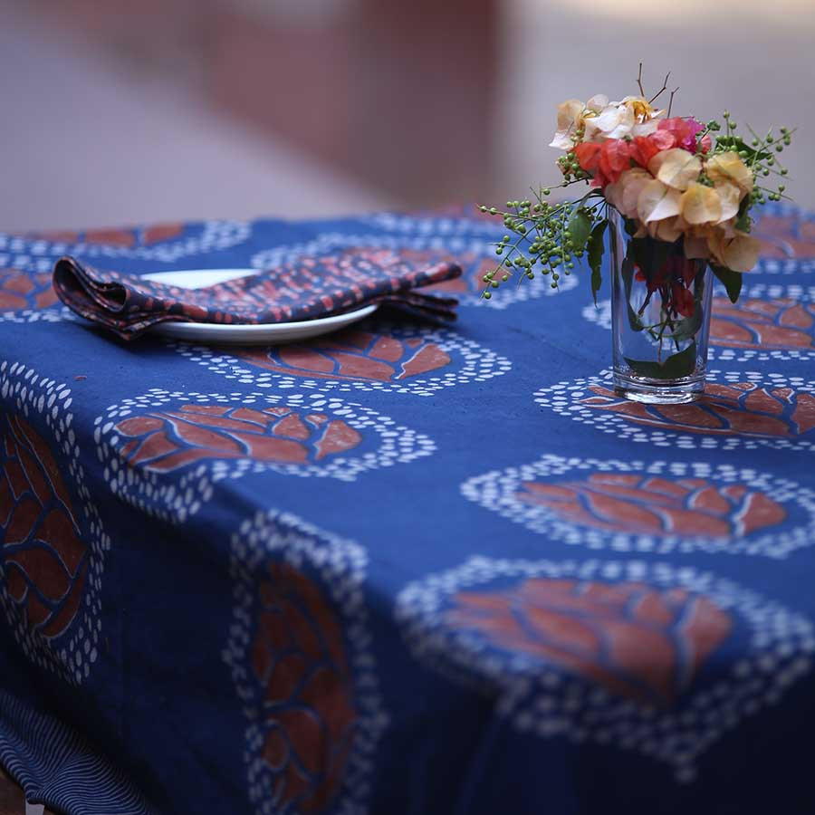 organic cotton tablecloth indigo