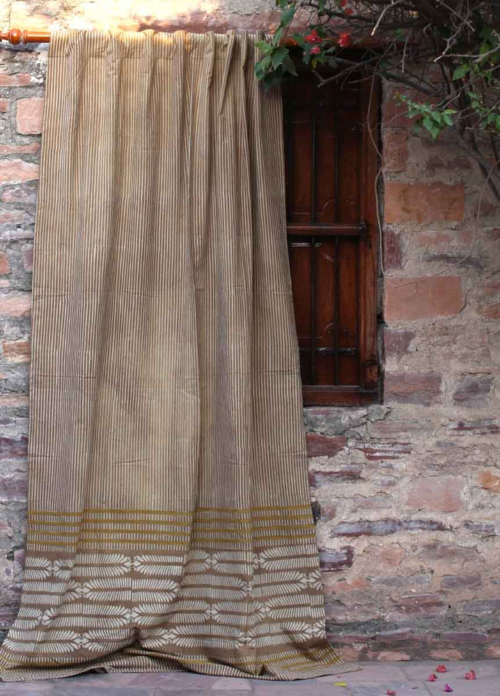 taupe block print curtains