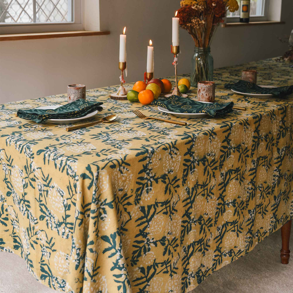 yellow floral tablecloth