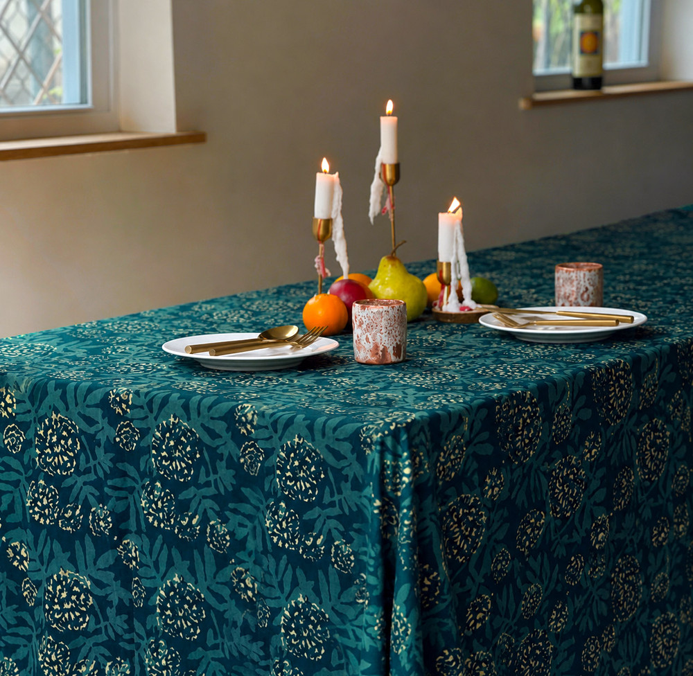 green floral tablecloth