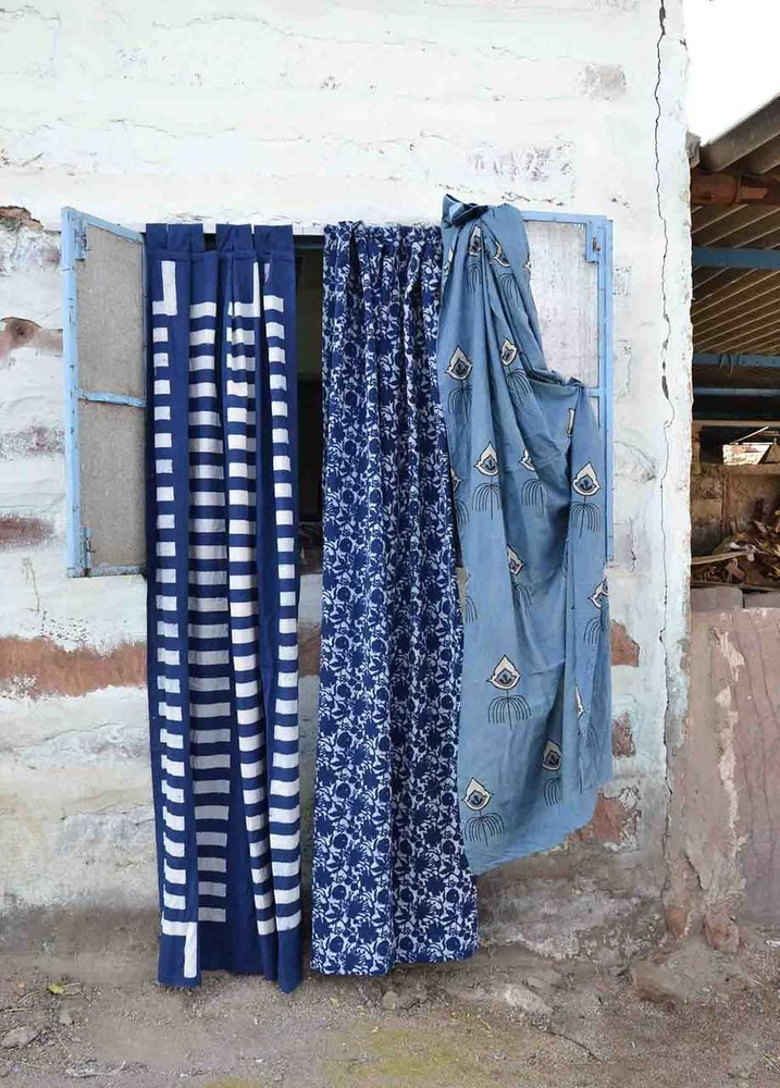 Bohemian Indigo Curtain - Blue Flowers