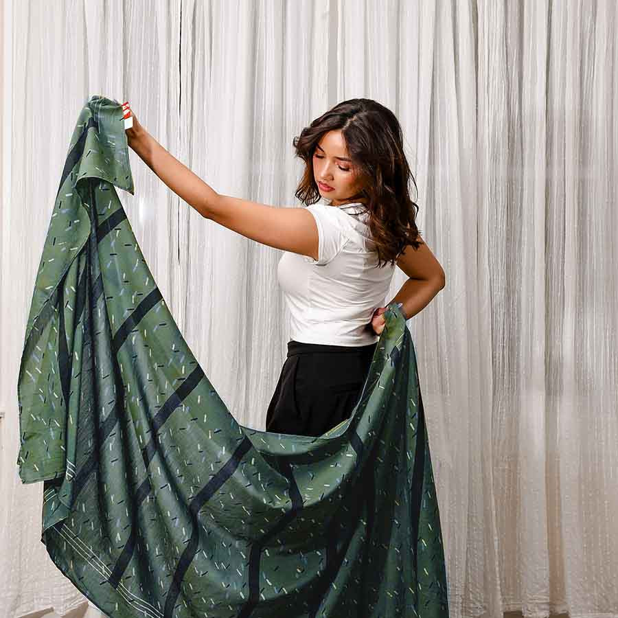 blue green block print scarf