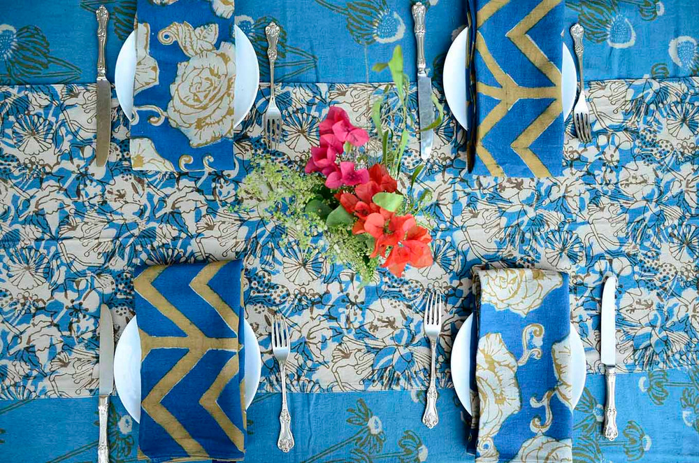 blue and gold mix match napkins