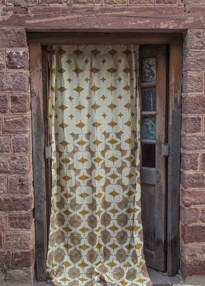 Beige Bohemian Block Print Curtains