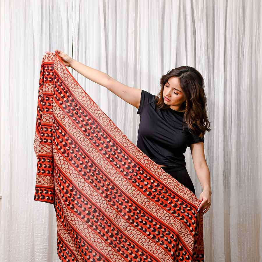 cotton silk soft red scarf