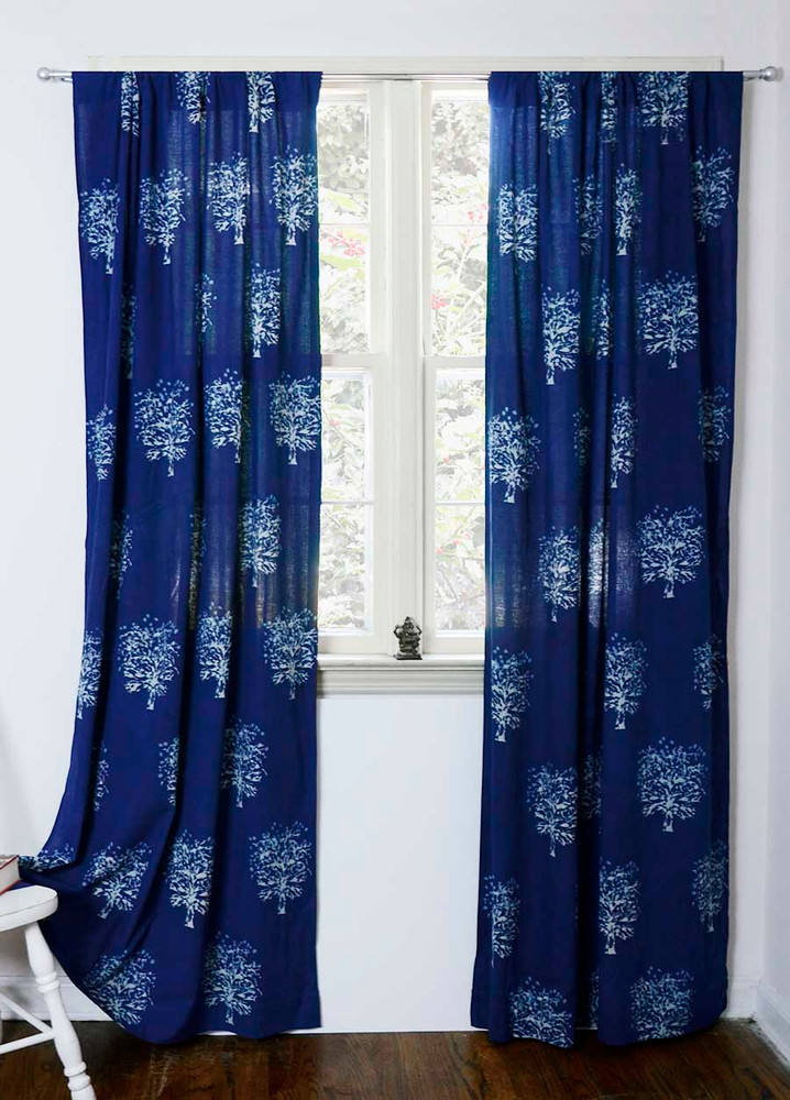 Indigo block printed window curtains