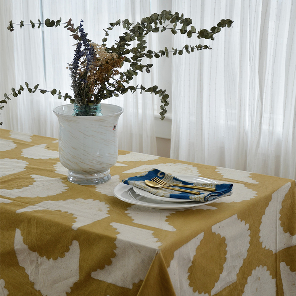 Block Printed Mustard Yellow Table Linens