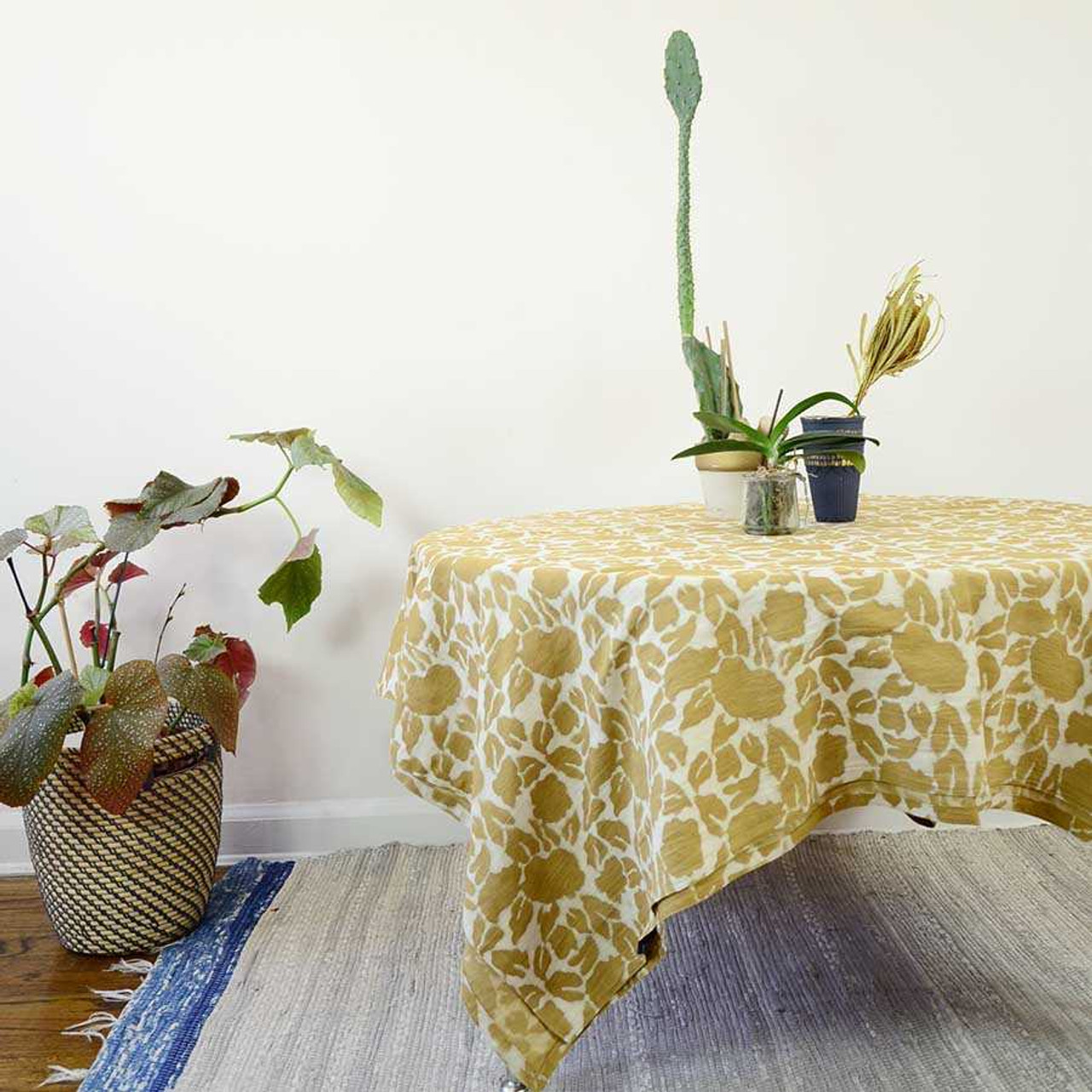 Blue and Mustard Yellow Cloth Napkins - hand block printed and naturally  dyed