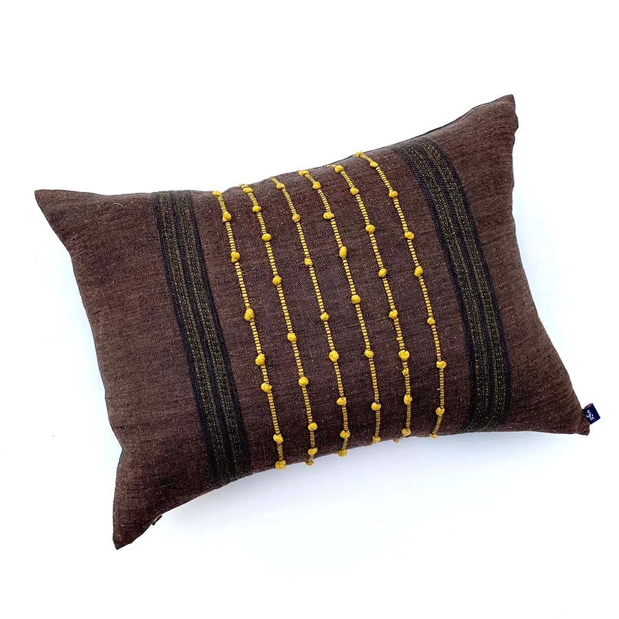 Brown Textured Lumbar Pillow - Amir | ichcha