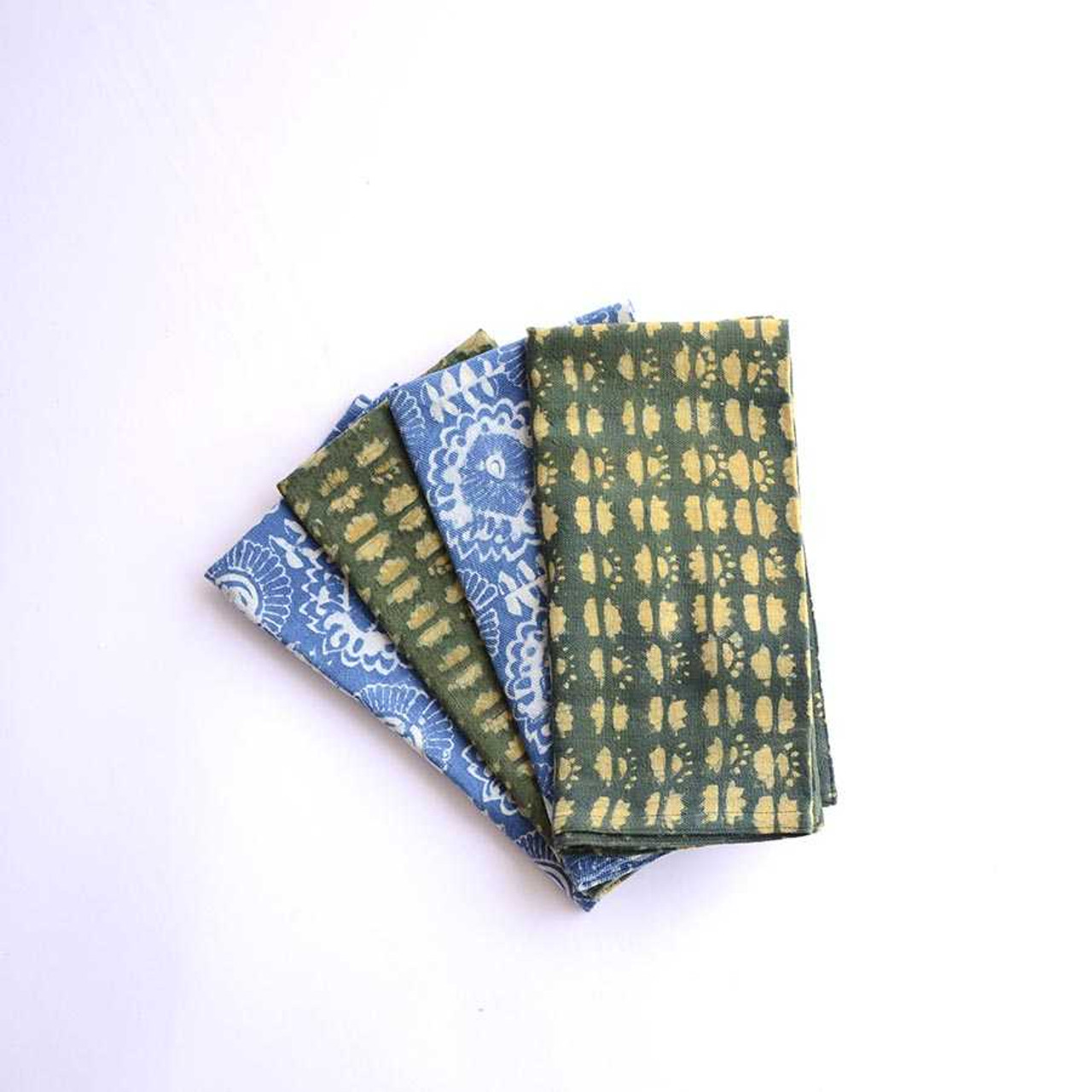 Blue and Mustard Yellow Cloth Napkins - hand block printed and naturally  dyed