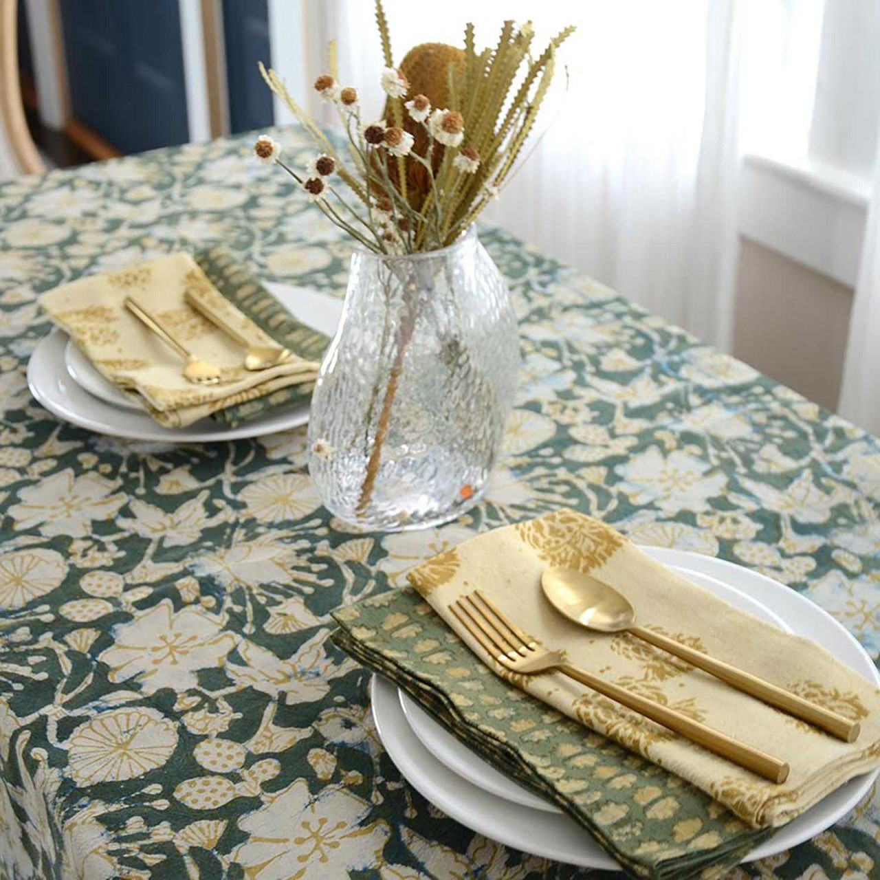 Block Print Green Table Setting - Enchanted | ichcha