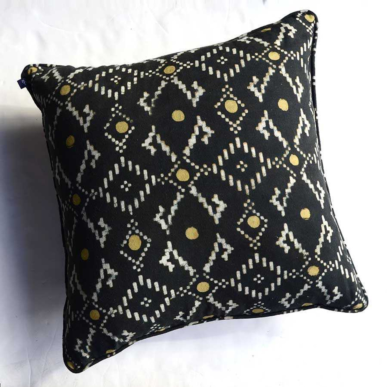 Throw Pillow Block Print Square Decor - Manjha Black 22