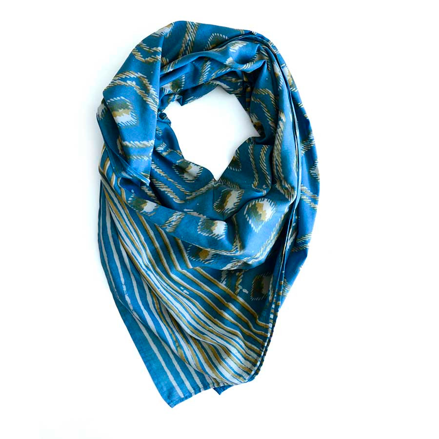 Buy Muted Gold Blue Cotton Silk Unisex Scarf | Bali by ichcha