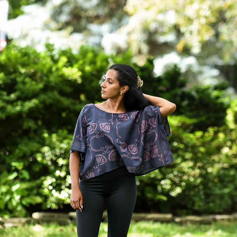 Purple Floral Crop Top | Danish Blouse by Ichcha