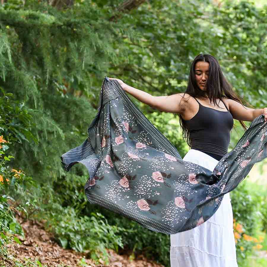 Boho Floral Scarf - Paro Cotton Silk Wrap | Ichcha display picture 3