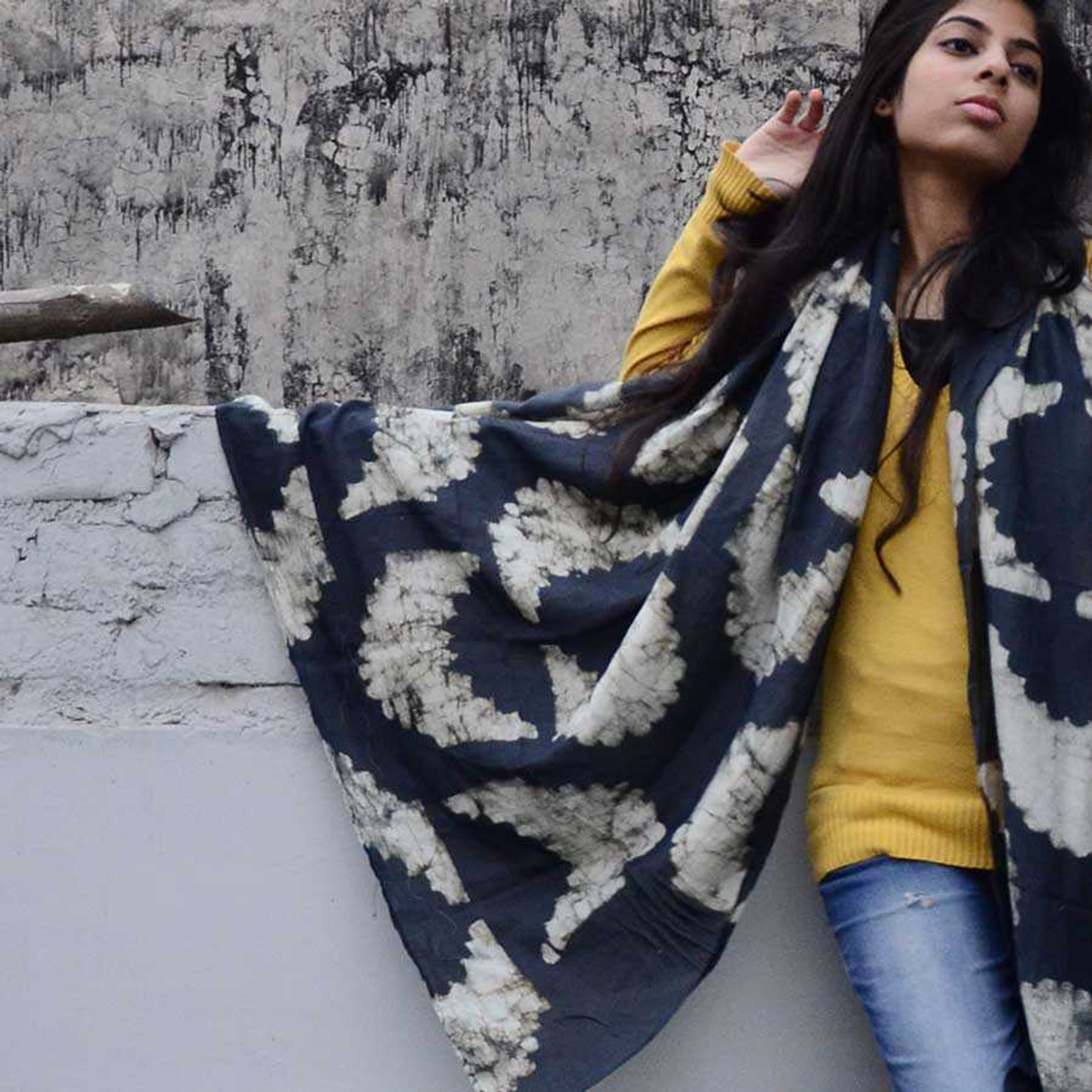 スカーフ ETHNIC PRINT LINEN SCARF Block Print Scarf - black & white | ichcha