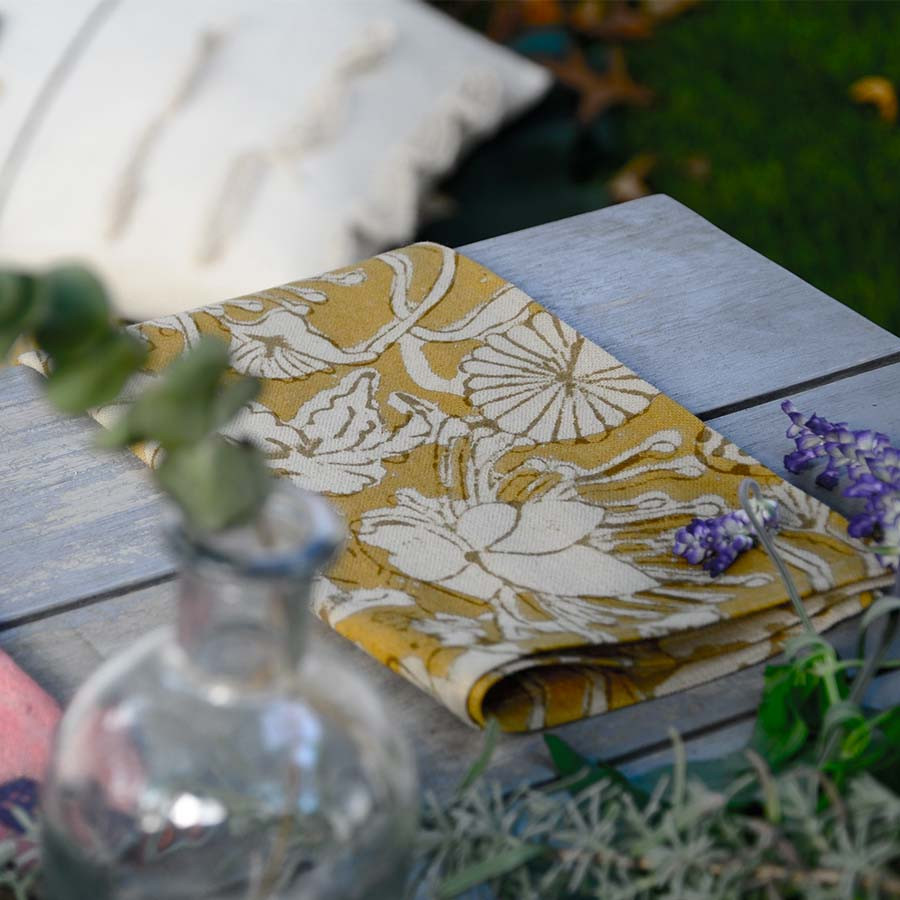 Hope Mustard Yellow Blockprint Napkins - Thumbnail 4