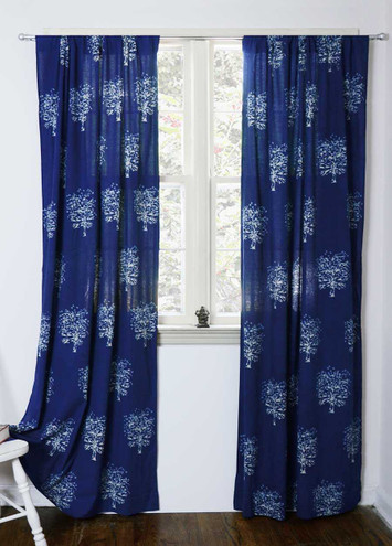 Indigo block printed window curtains