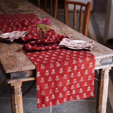 Red Block Print Table Runner | Genda Phool