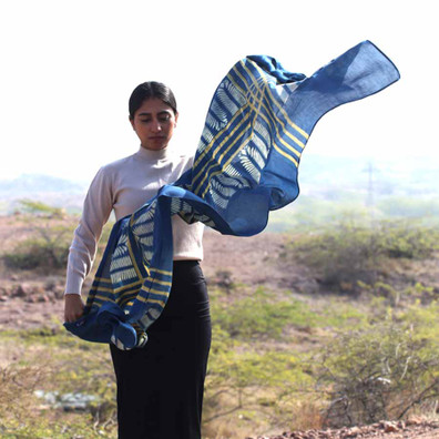 Indigo Blue Scarf | Handprinted | Women Accessories - Aarya