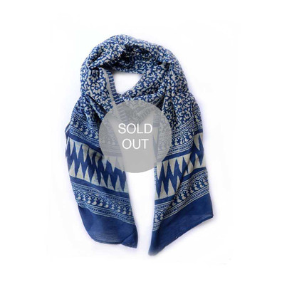 Unisex Block Print Indigo Blue Organic Cotton Scarf - Uzi