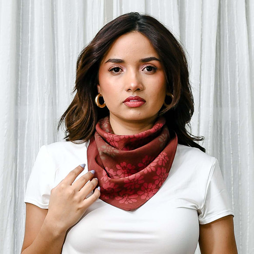 Large Handmade Block Print Women Bandana - Autumn Breeze Sample