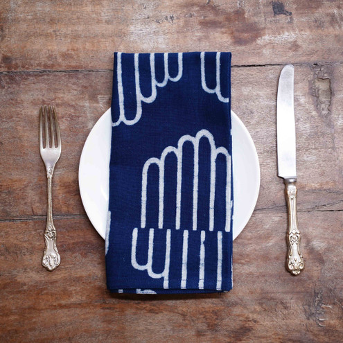 Organic cotton table napkins in blue and off-white