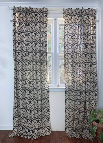unique white block print curtains