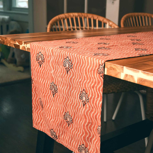 floral block print table runner