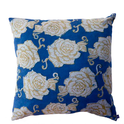 indigo block printed throw pillow