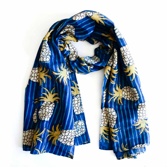 Shop Tropical Cotton Silk Block Print Scarf | Hawa Hawaii by