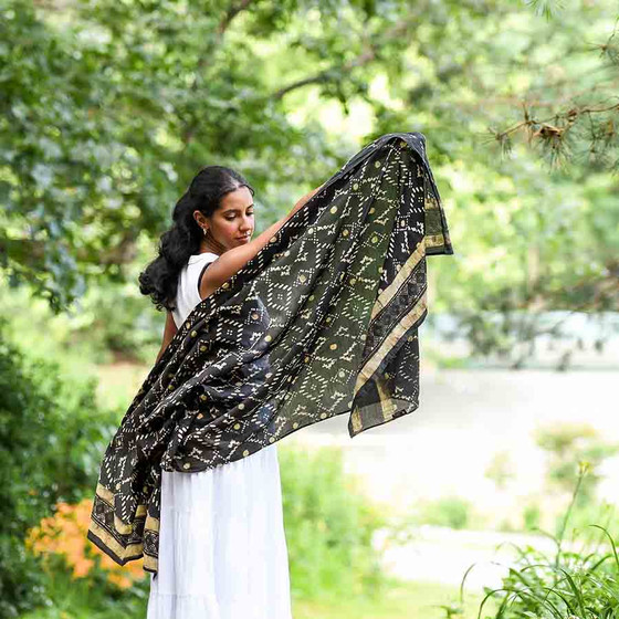 Geometric Block Print Scarf | Mansa by Ichcha