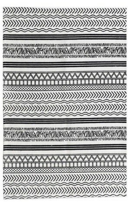 2' x 3' Rug White and Black Batik Pattern Printed Cotton Small Rug, Carpet or Mat