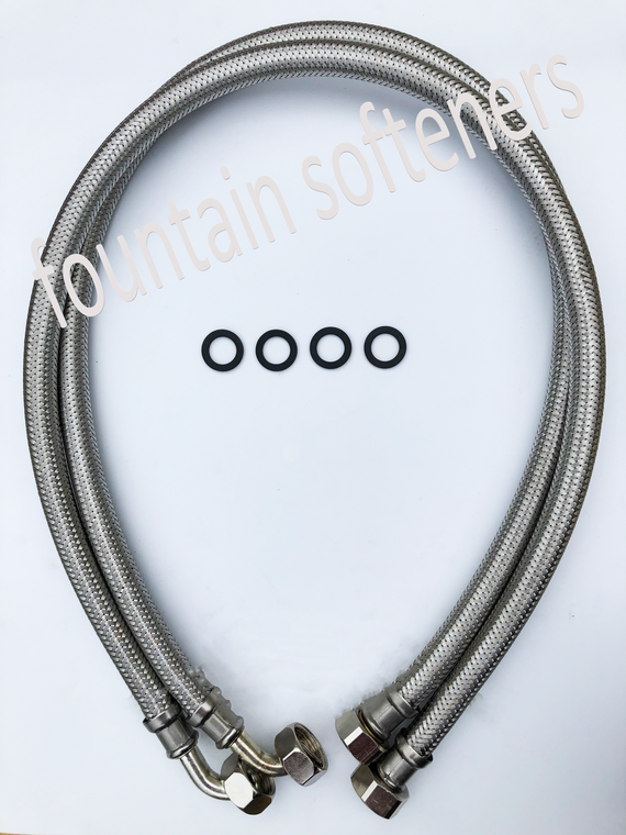 15mm Stainless Steel Hoses Pair - straight x elbow