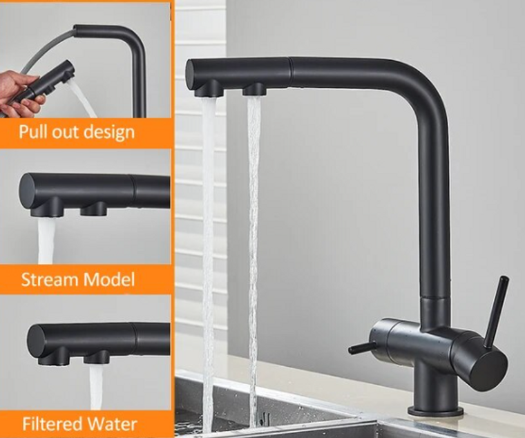 Palencia 3-Way Pull Out Kitchen Filter Tap Matt Black