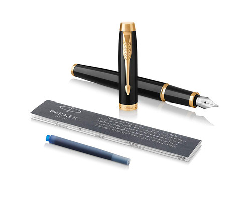 Bút Máy Parker IM Fountain Pen Black Lacquer with Gold Plated Trim  - Ngòi M - Mực xanh - 1931652 