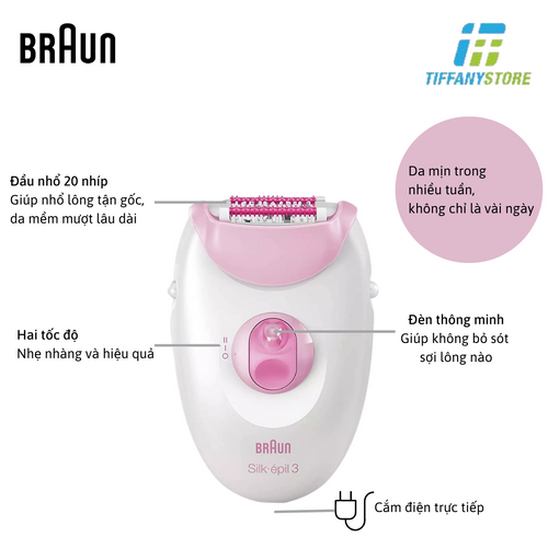 Máy nhổ lông Braun Silk-épil 3-3270 - Tẩy lông tay chân, body Máy nhổ lông Braun Silk-épil 3-3270 - Tẩy lông tay chân, body