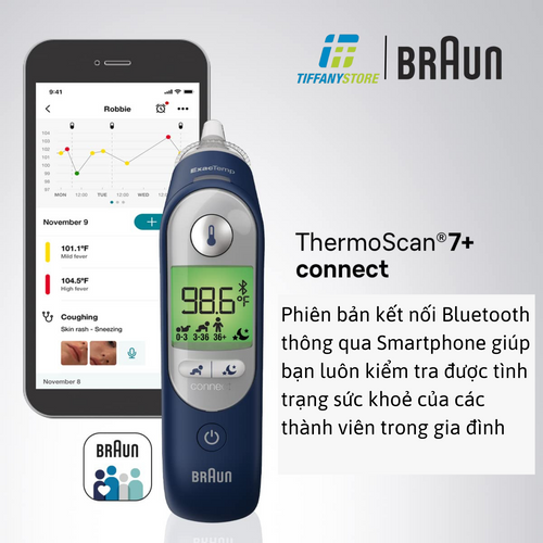 Nhiệt kế  đo tai Braun IRT6575 ThermoScan 7+ Connect– Digital Bluetooth 