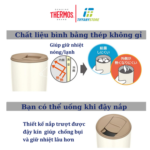 Cốc giữ nhiệt Thermos có nắp JDP-300 - 300ml - Hàng nội địa Nhật