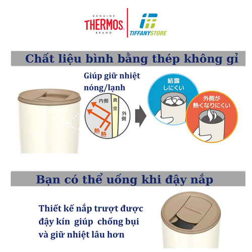 Cốc giữ nhiệt Thermos có nắp JDP-400 - 400ml - Hàng nội địa Nhật