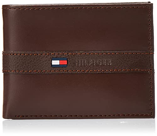 Tommy Hilfiger Men's Leather Wallet – Slim Bifold with 6 Credit Card cognac