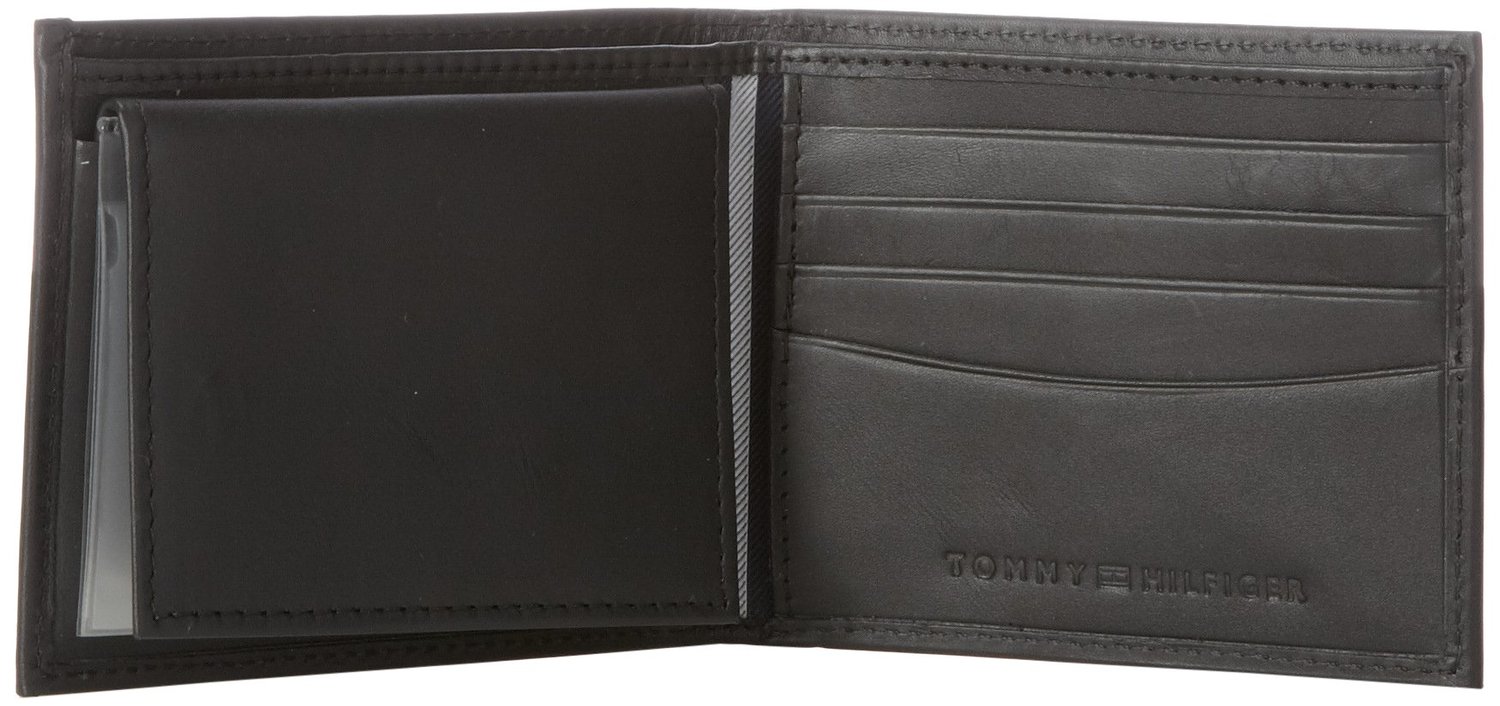 Ví namTommy Hilfiger Men's Leather Dore Passcase Billfold Wallet, Black