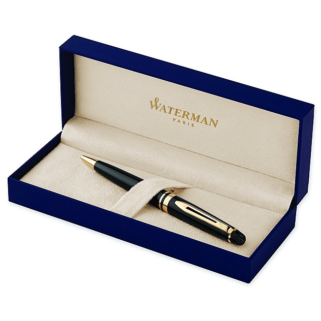 Hộp Bút bi Waterman Expert Ballpoint Pen Black Gold - Ngòi M - Mực xanh - S0951700