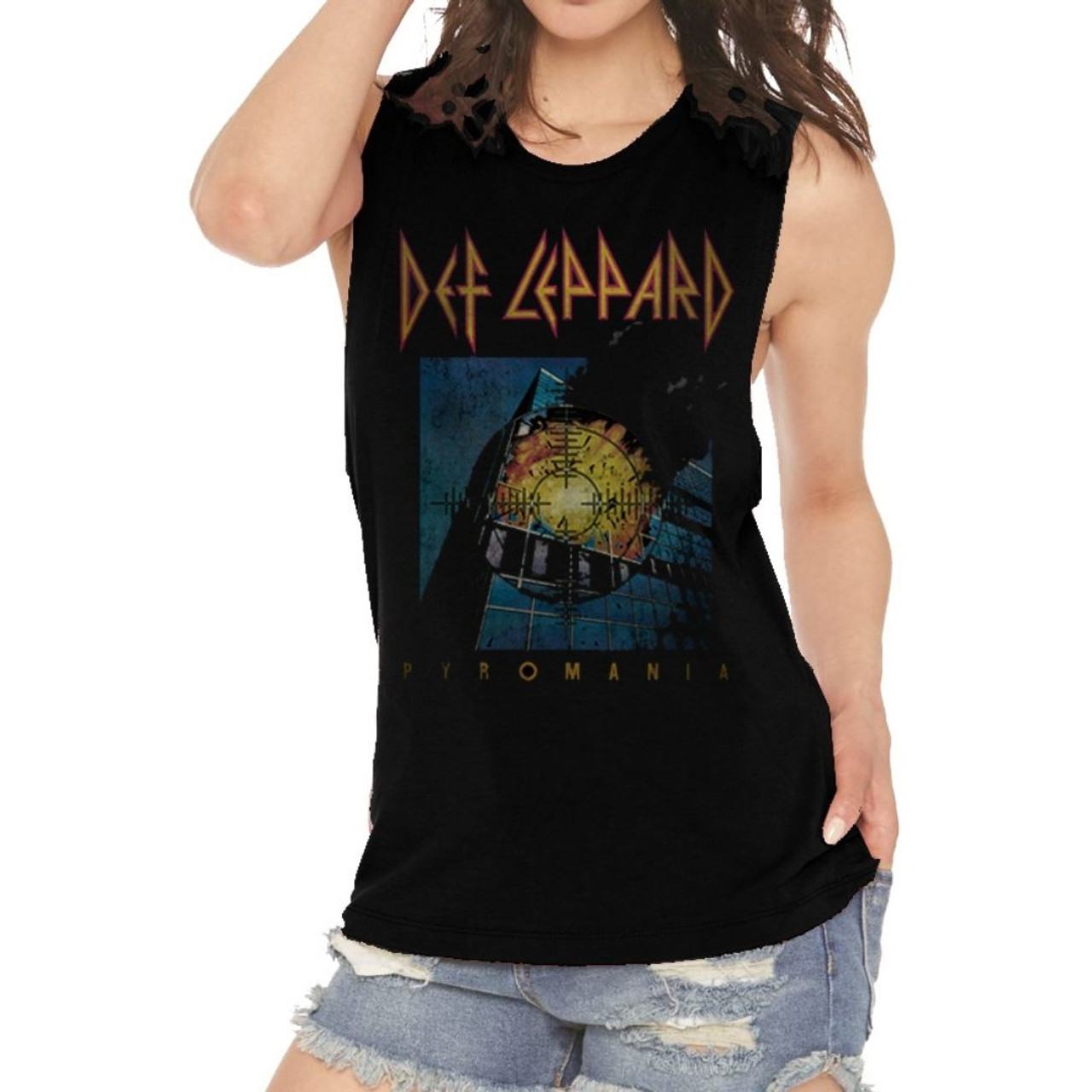 Def Leppard Women's Sleeveless Fashion T-shirt Pyromania Album Cover