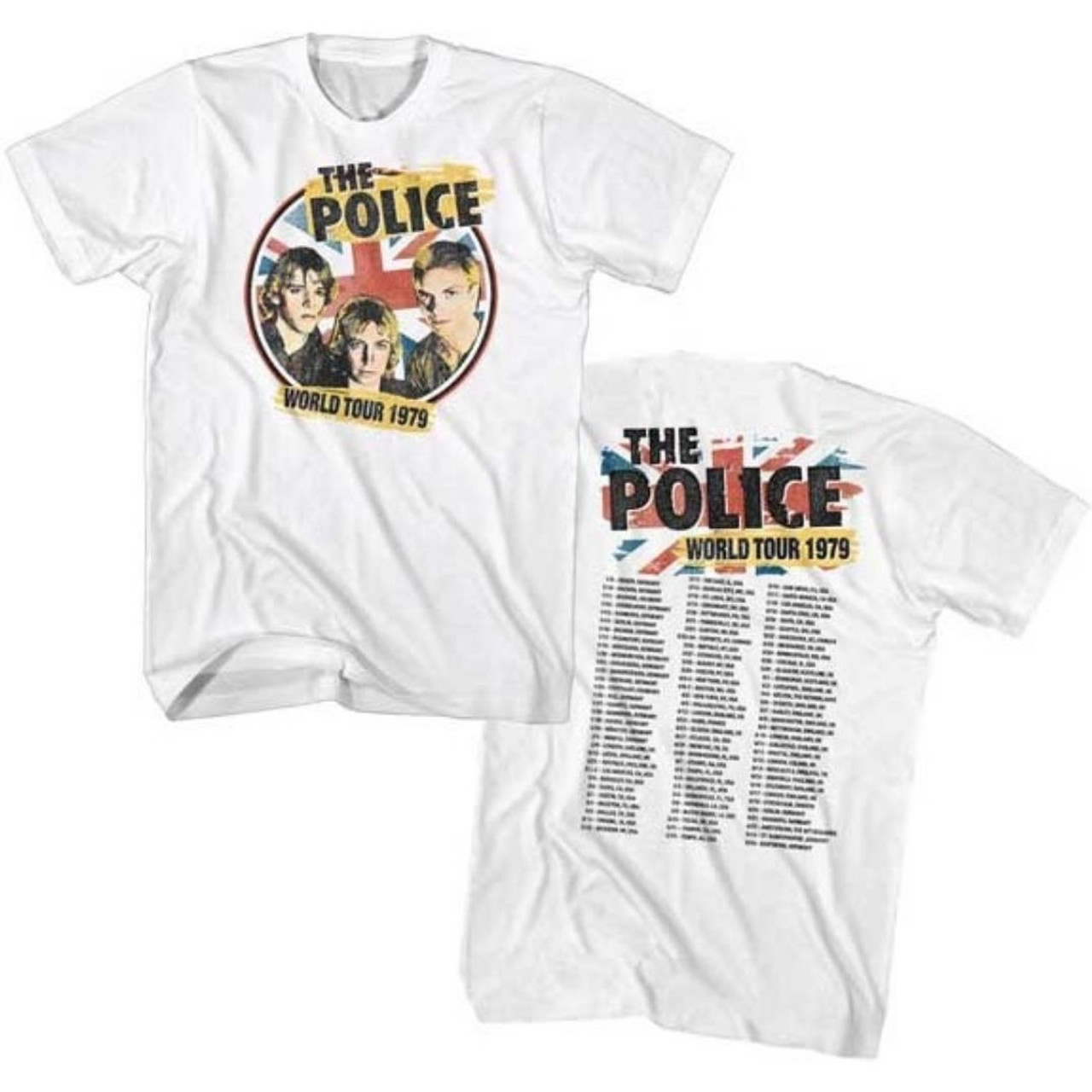 The Police Vintage Concert Fashion T-shirt - World Tour 1979. Men's Unisex  White Shirt - Rocker Rags